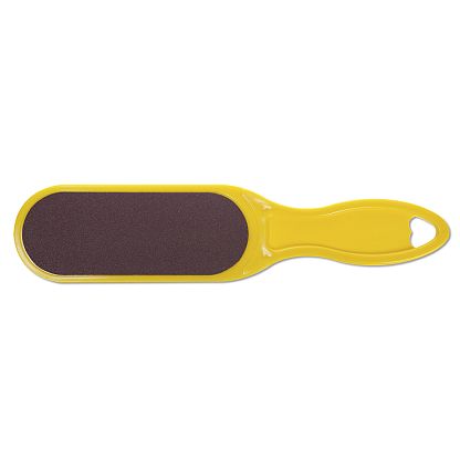 Тёрка абразивная педикюрная двусторонняя с пластиковой ручкой. Цвет жёлтый